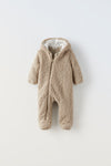 ZR Faux Shearling Brown Overall Romper Snowsuit #12854