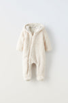 ZR Faux Shearling Offwhite Overall Romper Snowsuit #12853