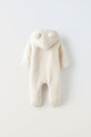 ZR Faux Shearling Offwhite Overall Romper Snowsuit #12853