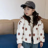 Dual Side Wearable Fleece lined Brown Spots off White Hooded Puffer Jacket 13157