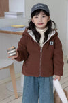 Dual Side Wearable Fleece lined Brown Spots off White Hooded Puffer Jacket 13157