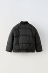 ZR Big Chest Pocket Round Collar Quilted Puffer Black Jacket 12899