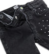 OM BELL-SHAPED JEANS WITH RHINESTONE Black Denim Pant 12833