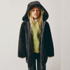 ZR Girls Faux Fur Coat with Hood Black Gray Zip Up Long Coat Jacket 12855